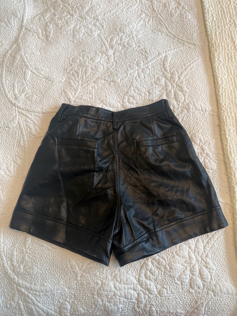 Women's Black Faux Leather High-Waist Shorts - Picture 3 of 3